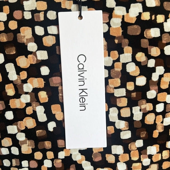 Calvin Klein Neutral Black Brown Tan Asymmetrical Jersey Midi Dress - NWT - L - Picture 11 of 14